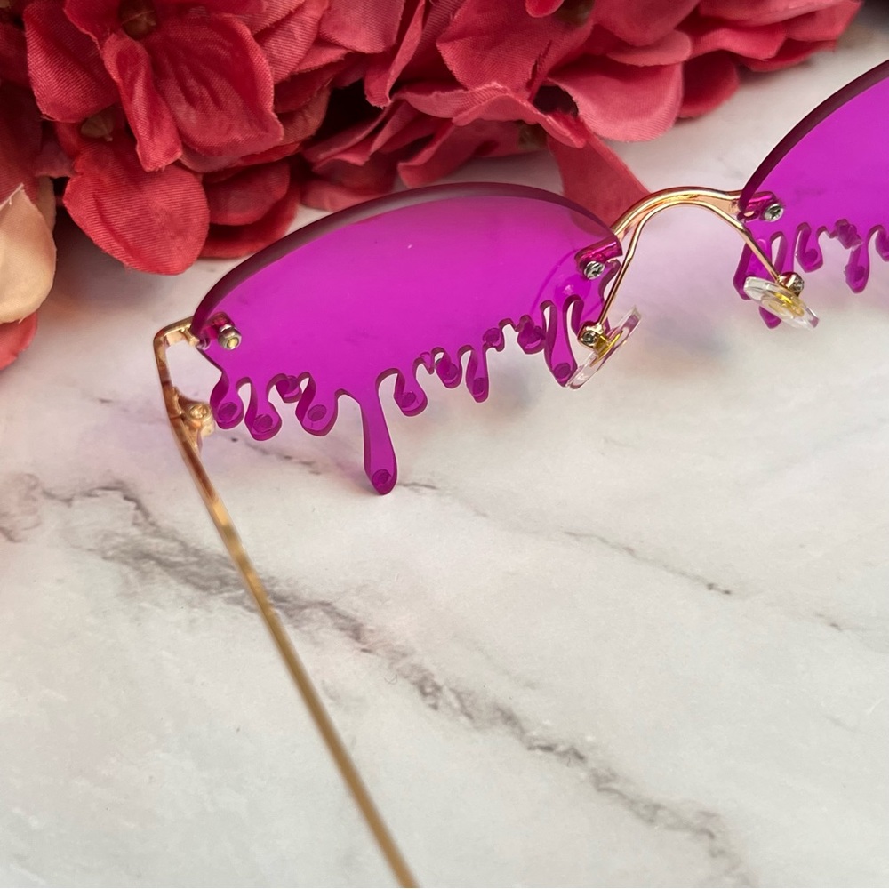 Steampunk Dripping Magenta Rimless Sunglasses with Crystals - Picture 11 of 16